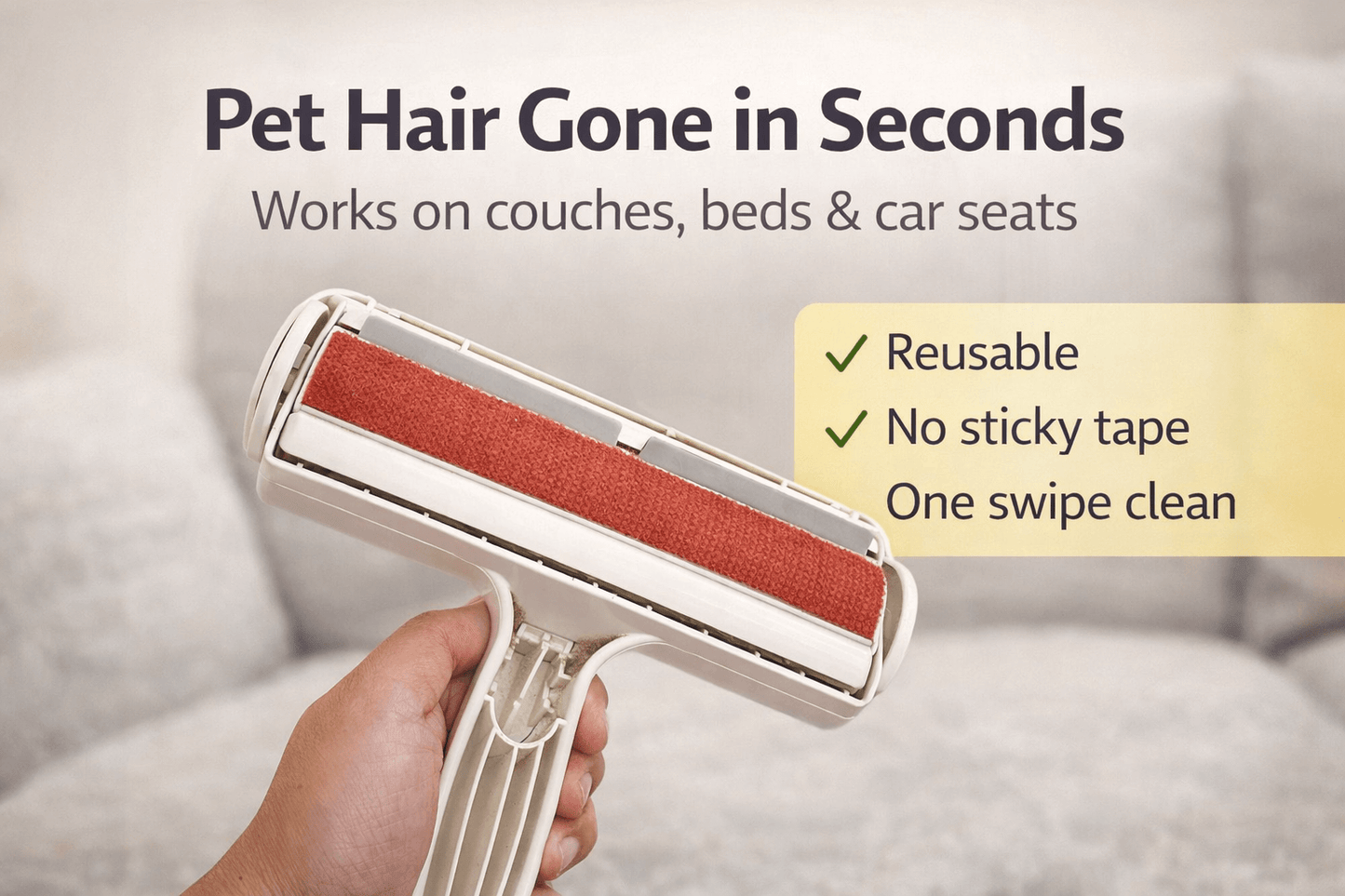 PawTidy™ FurLift Roller — Reusable Pet Hair Removal for Furniture & Clothing